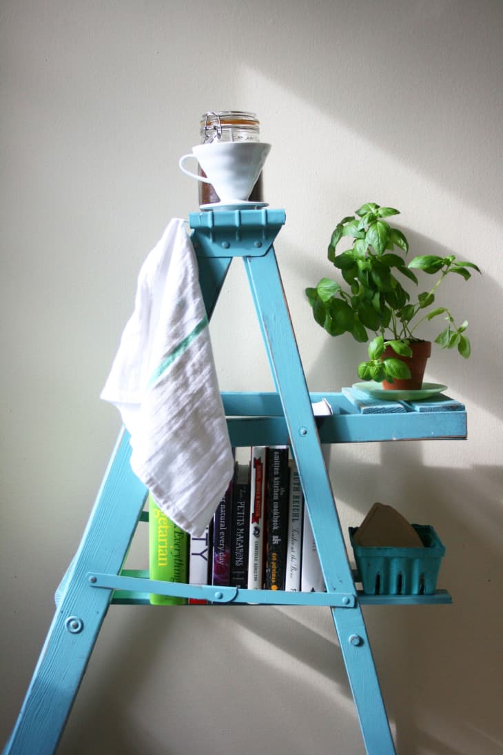 How to Turn an Old Ladder Into a Kitchen Storage Shelf The Kitchn