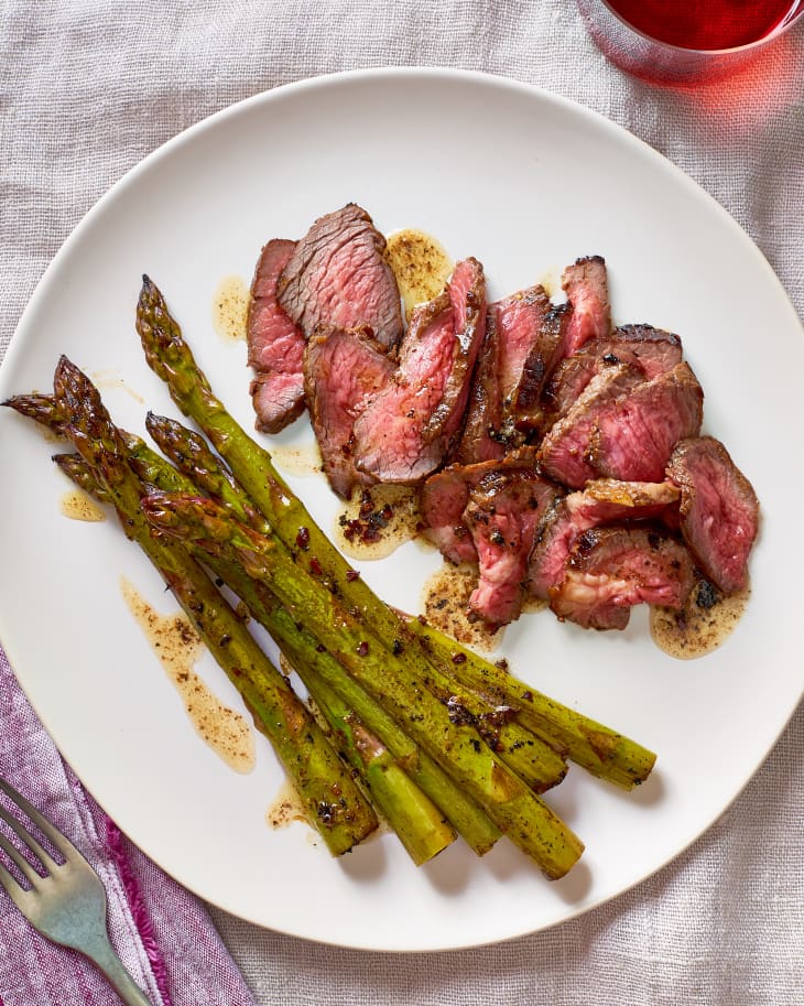 Maple BourbonGlazed Steak Tips and Asparagus The Kitchn