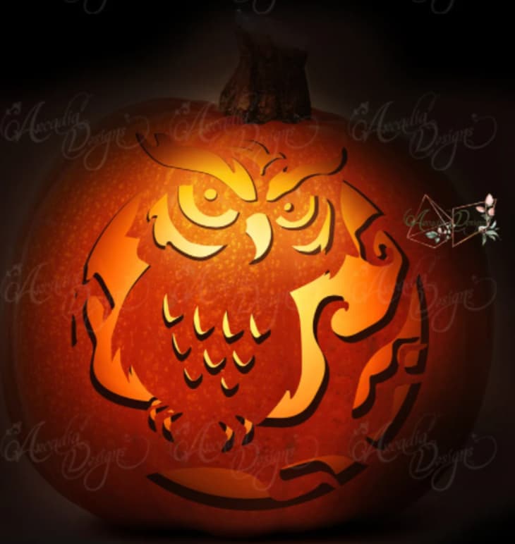 Owl in the Woods Printable Halloween Pumpkin Carving Pattern Stencil at Etsy