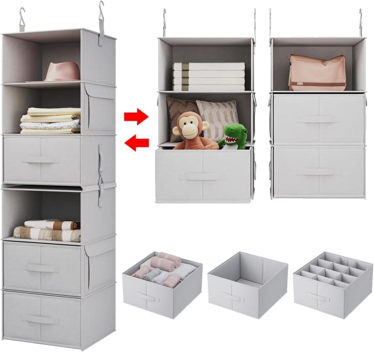 Internet's Best Hanging Closet Organizer with Drawers - 6 Shelf - Grey 