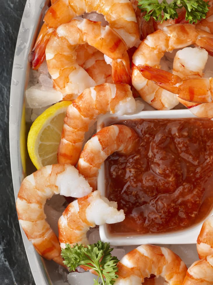 Peel and Eat Shrimp on Ice with Cocktail Sauce