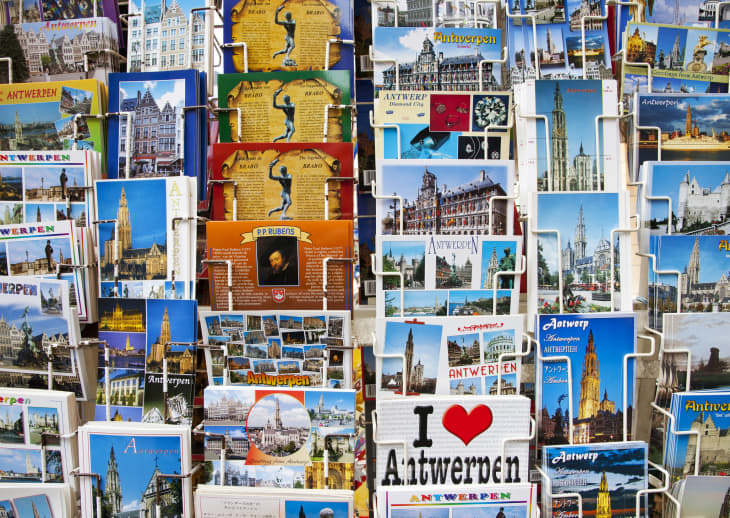 Close up of postcard display, Antwerp, Belgium