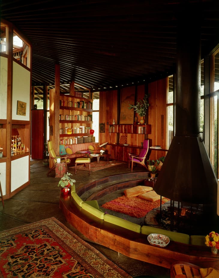 1960s living room with fireplace