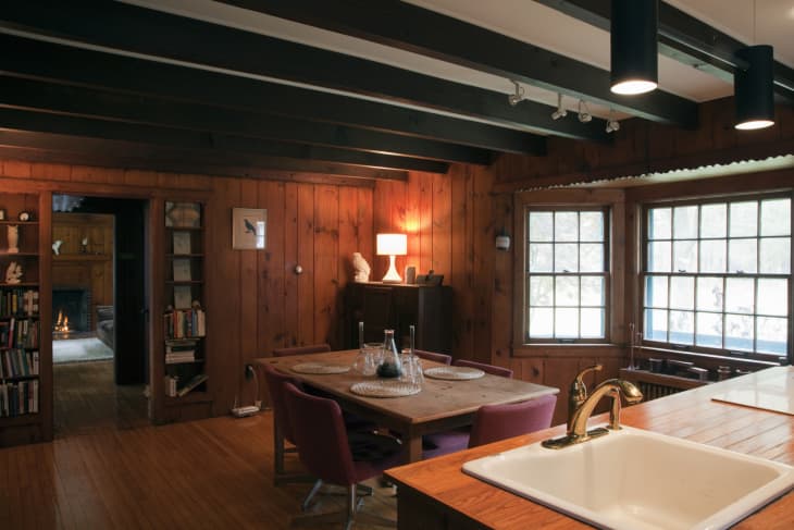 Wood-paneled dining room