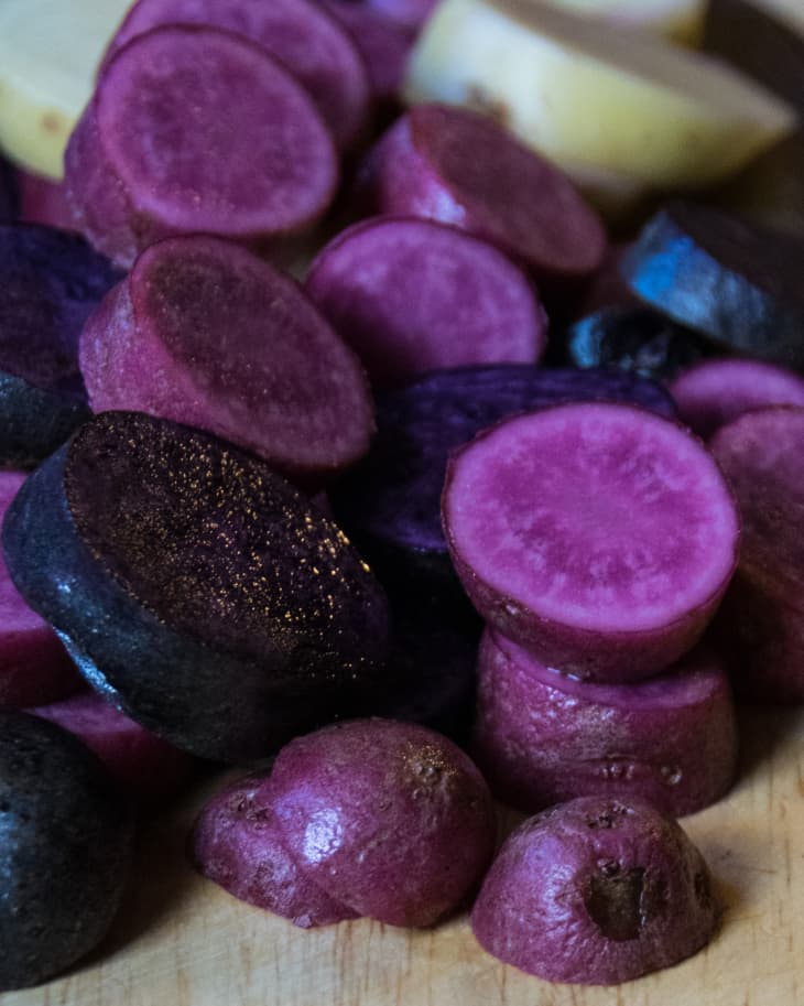 Sliced purple potatoes