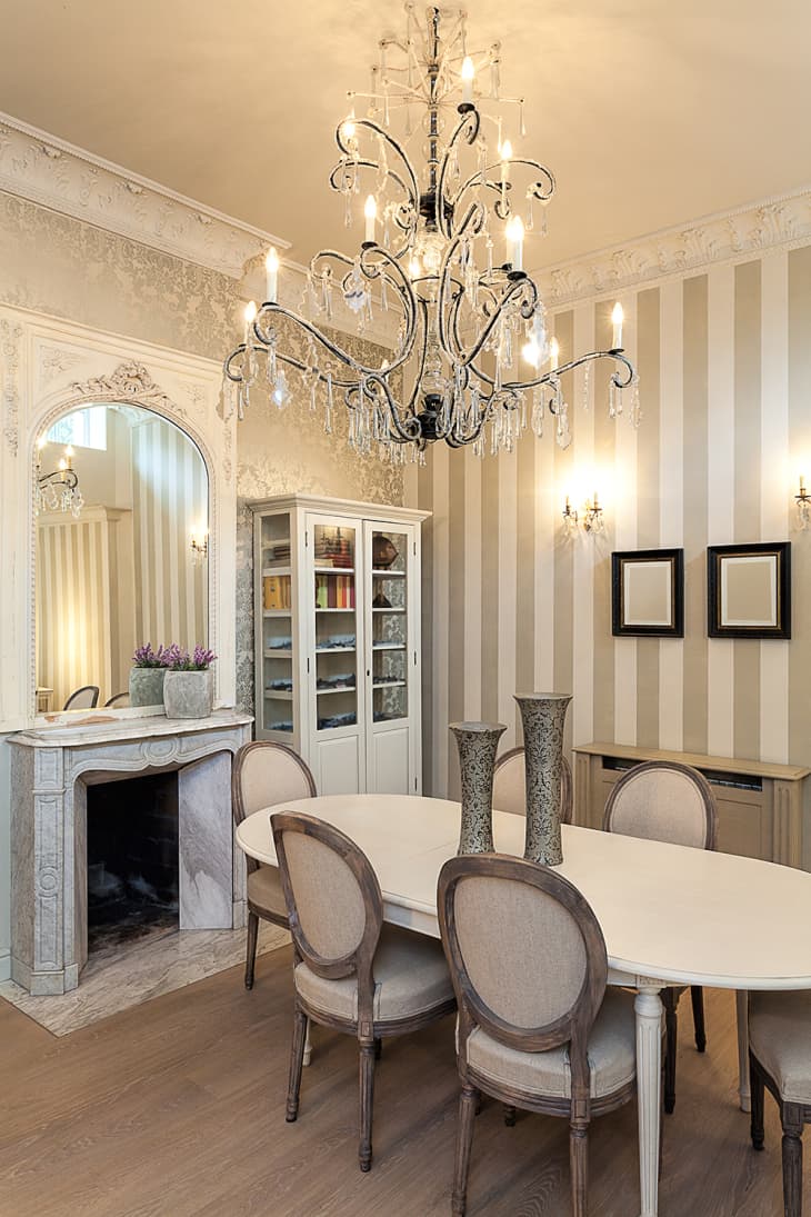 luxurious dining room with chandelier