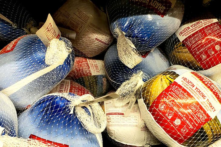 a pile of frozen Thanksgiving turkeys, located in Buffalo, NY