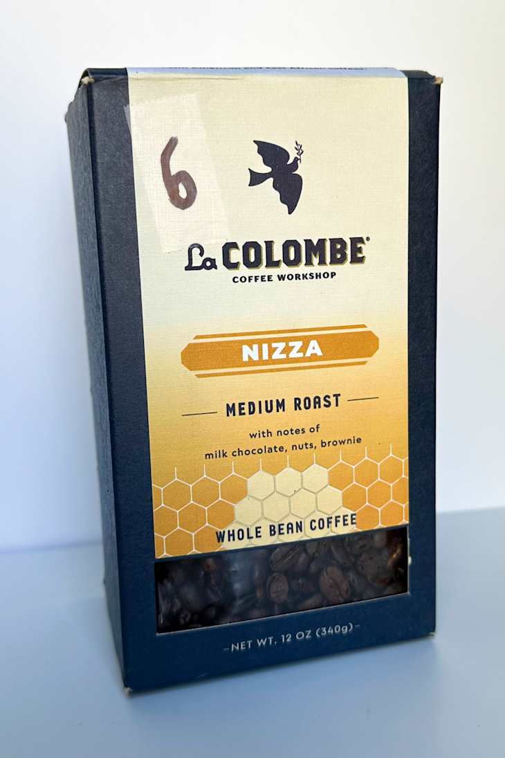 Whole bean coffee package labeled "Nizza" by La Colombe.
