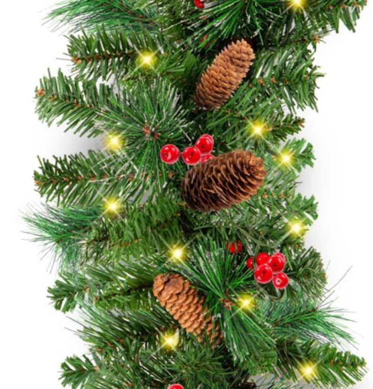 Best Choice Products 9ft Pre-Lit Christmas Garland w/ 50 LED Lights, Silver Bristles, Pine Cones, Berries at Walmart