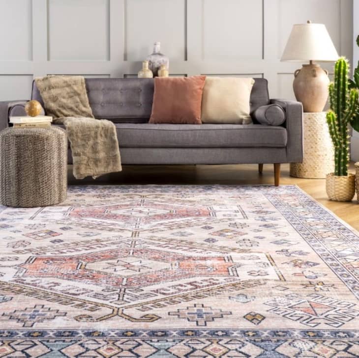 Product Image: Peach Nordic Emblems Washable Area Rug, 5' x 8'