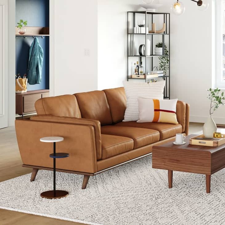 Mid century modern brown deals leather sofa