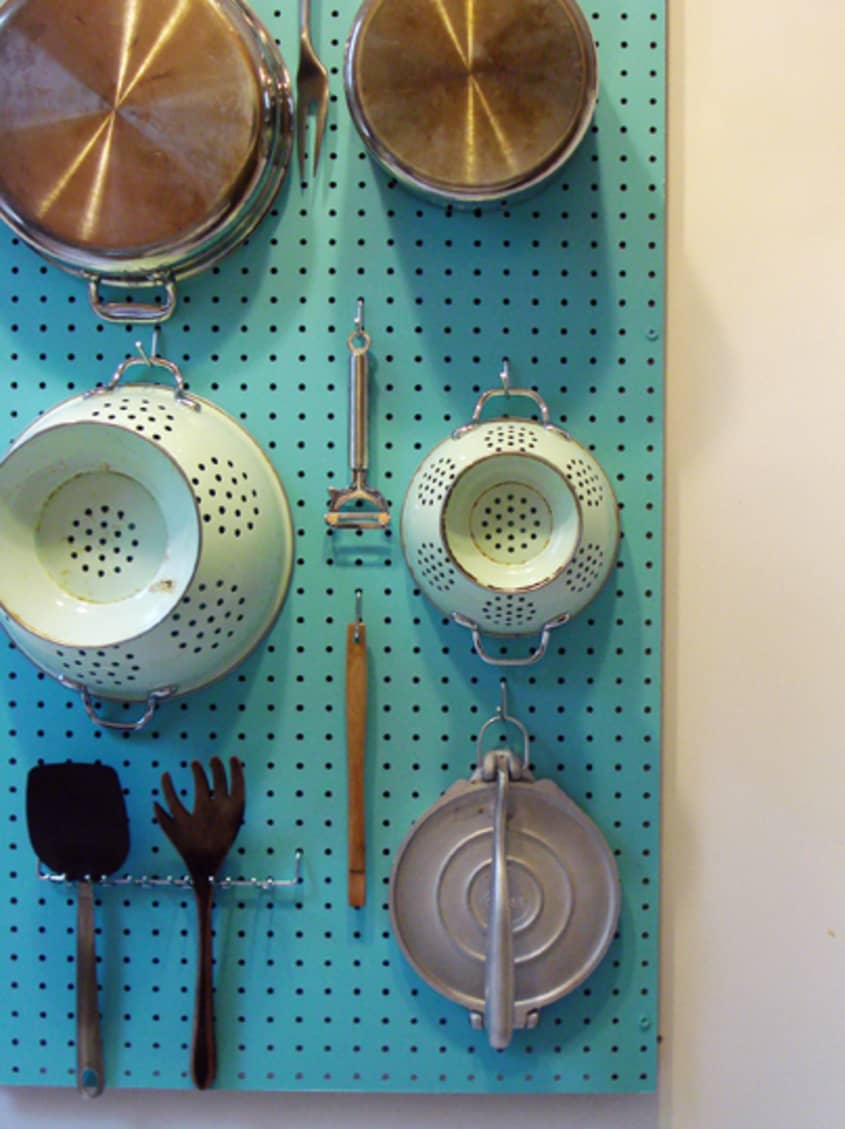 Yellow Kitchen Pegboard Organizer - Metal Hanging Pot Rack - Wall Control