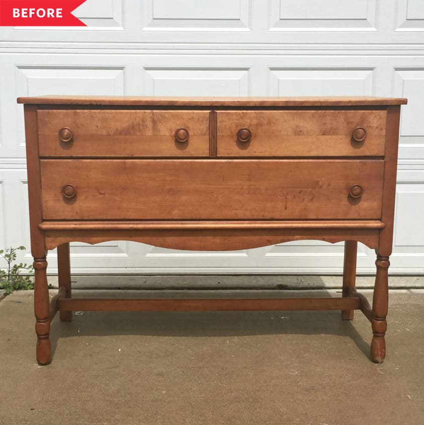 Before: Wood three-drawer dresser
