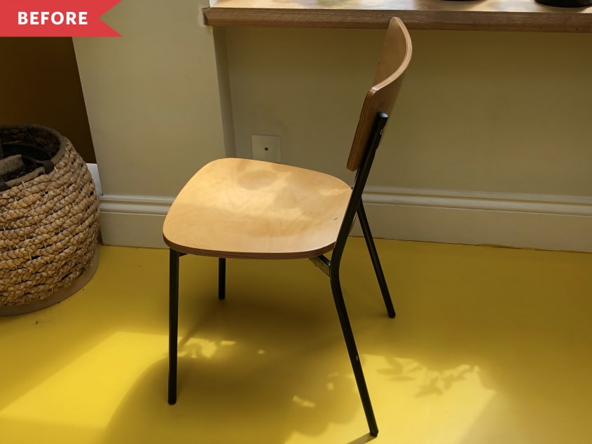 Before: plain wood chair with black metal legs