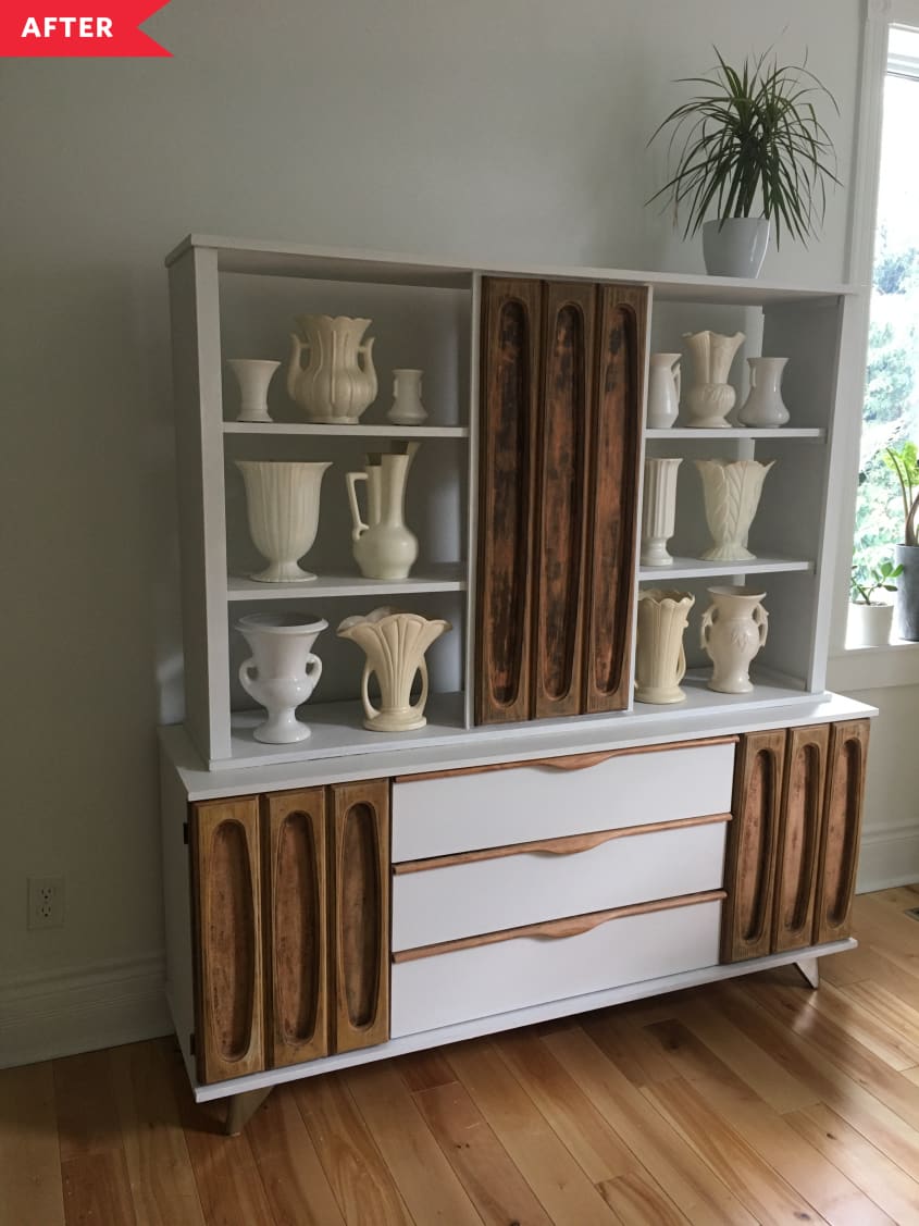 After: hutch with wood and white finish