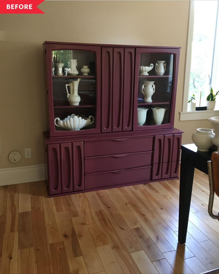 Before: hutch painted dark cranberry color