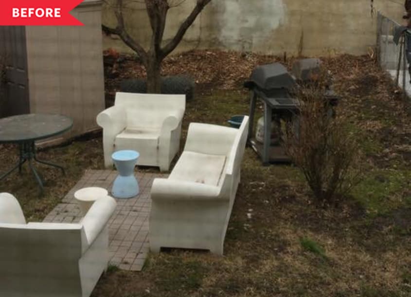 Before: bare yard with tiny patio and a few seats