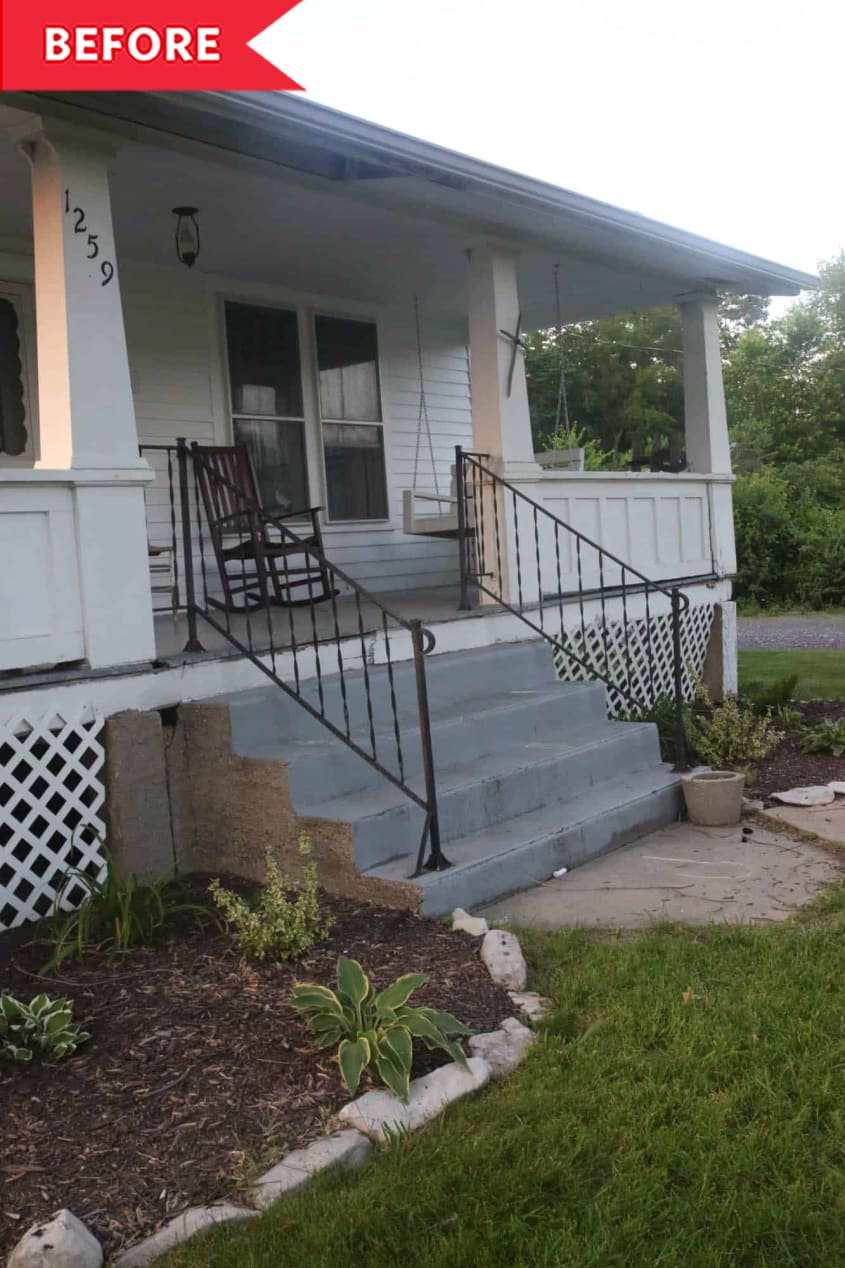 Before: Concrete steps with metal railing