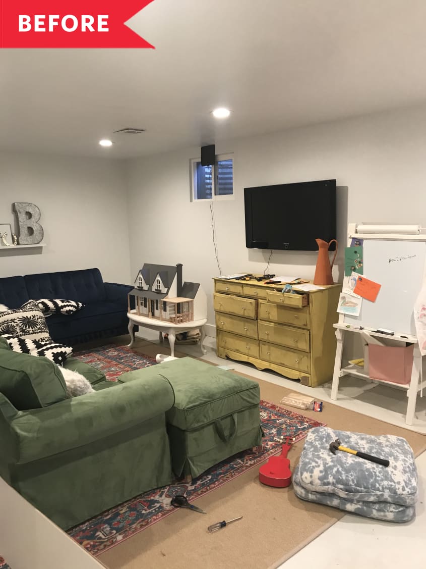 Before: Toy-filled basement