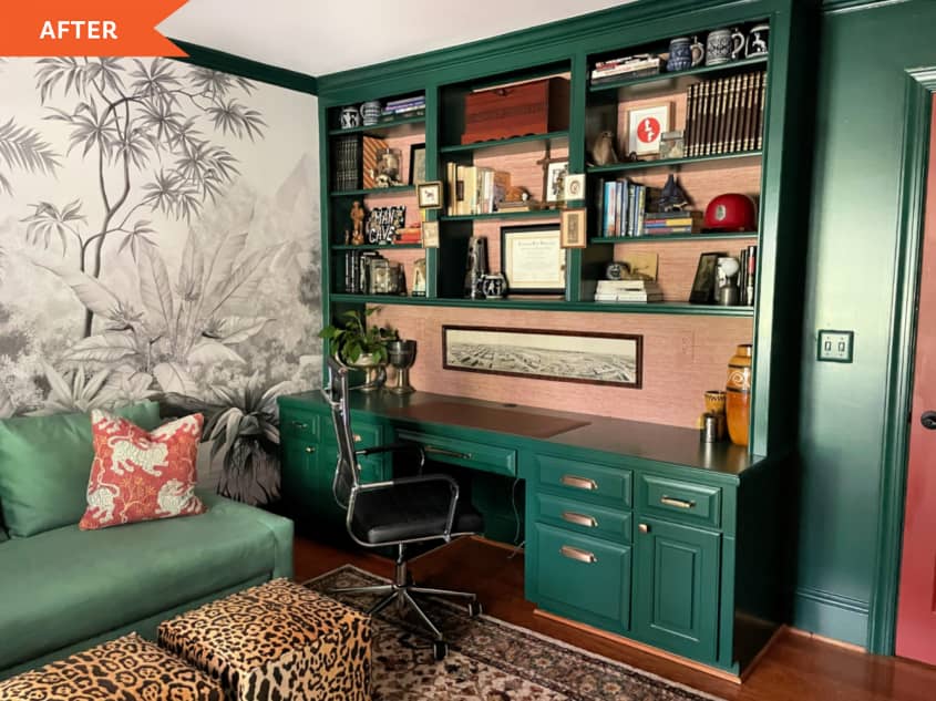 After: Green shelving in office