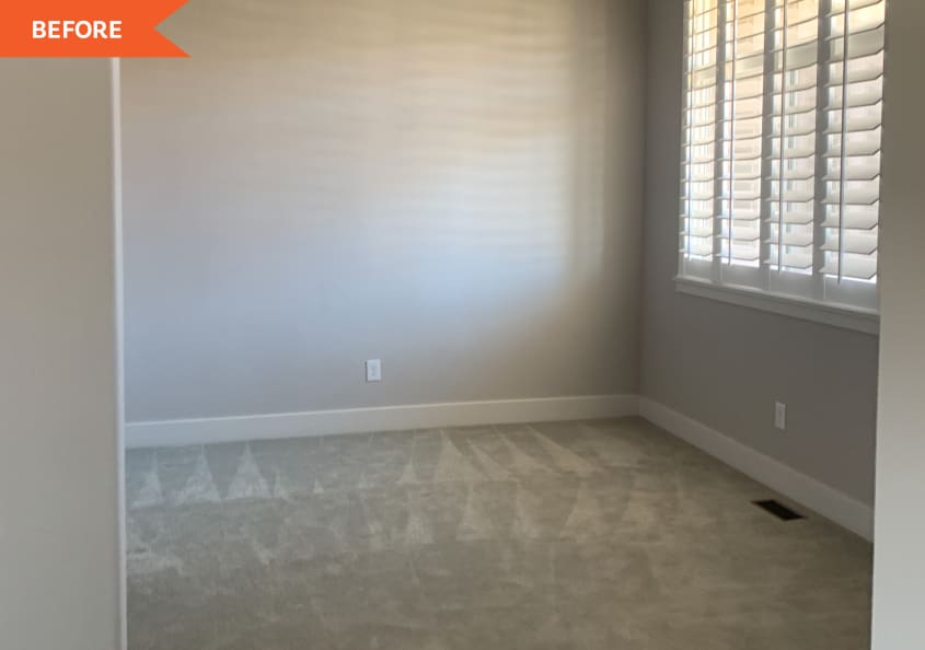 Before: Empty room with gray walls and gray carpet