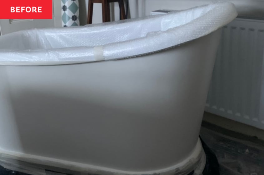 Before: Small white roll-top tub