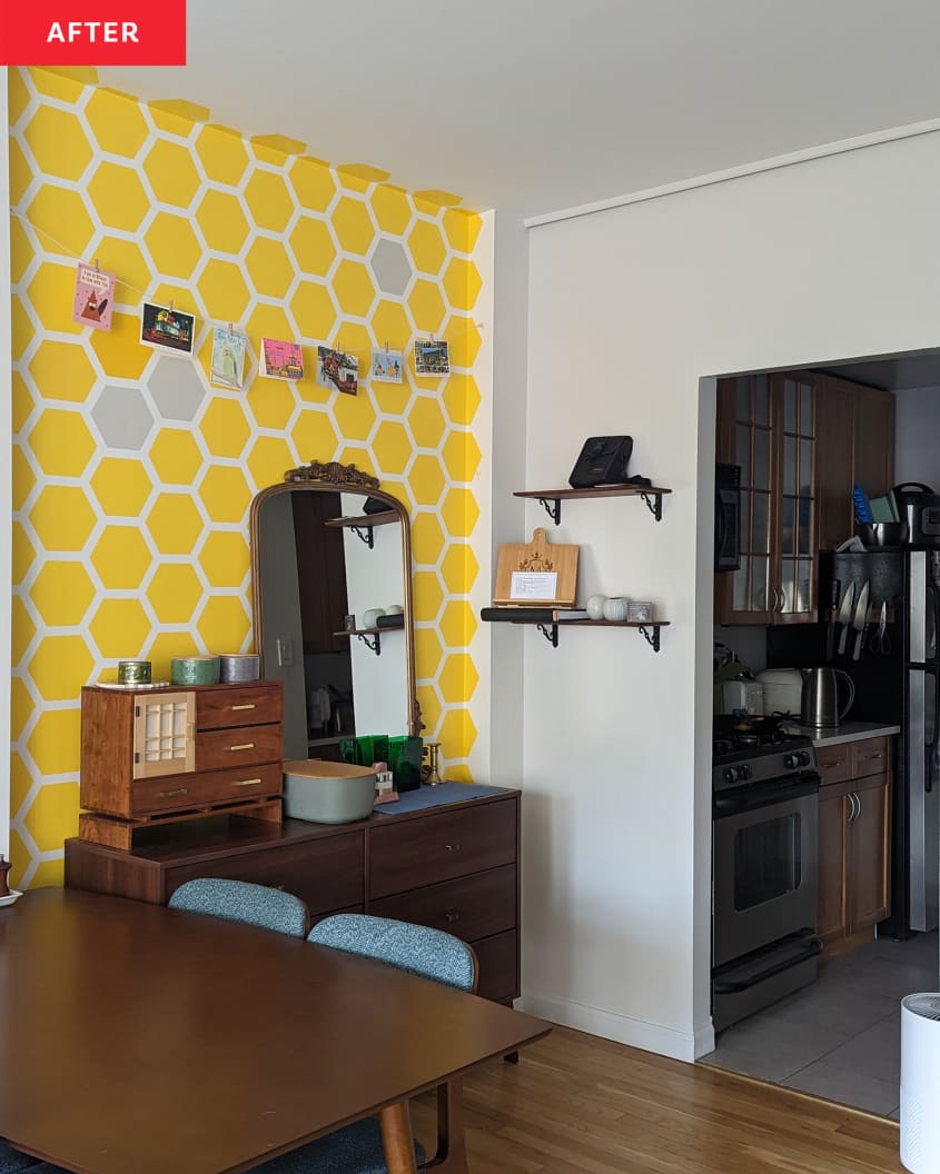 Dining room after honeycomb painting project.