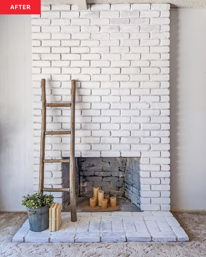 After: A white brick fireplace