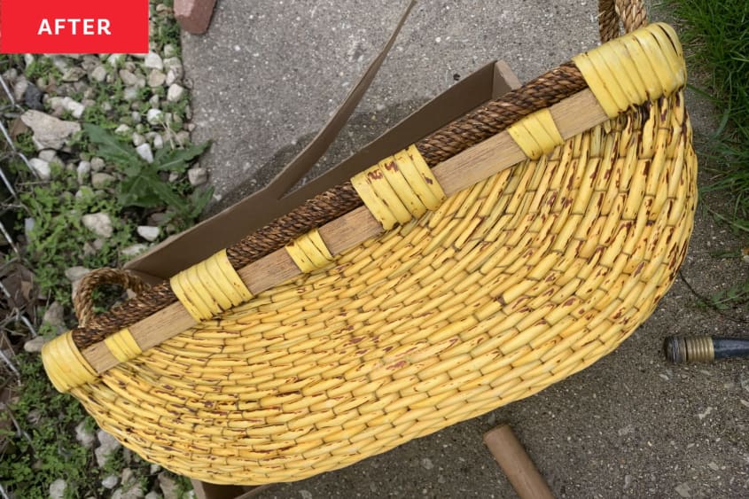 Wicker basket after bleaching, with bright yellow color.