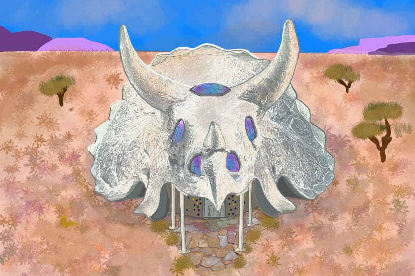 Adobe Fossilized Dinosaur Skull in Desert created by Haylee M. in the United States