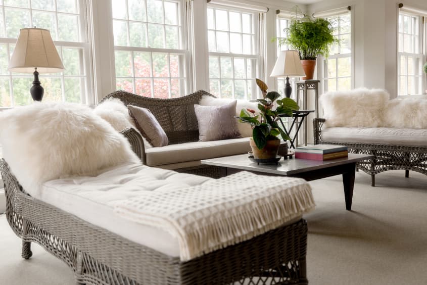Martha Stewart's Thanksgiving at her farmhouse: chaise lounge and other seating in living room