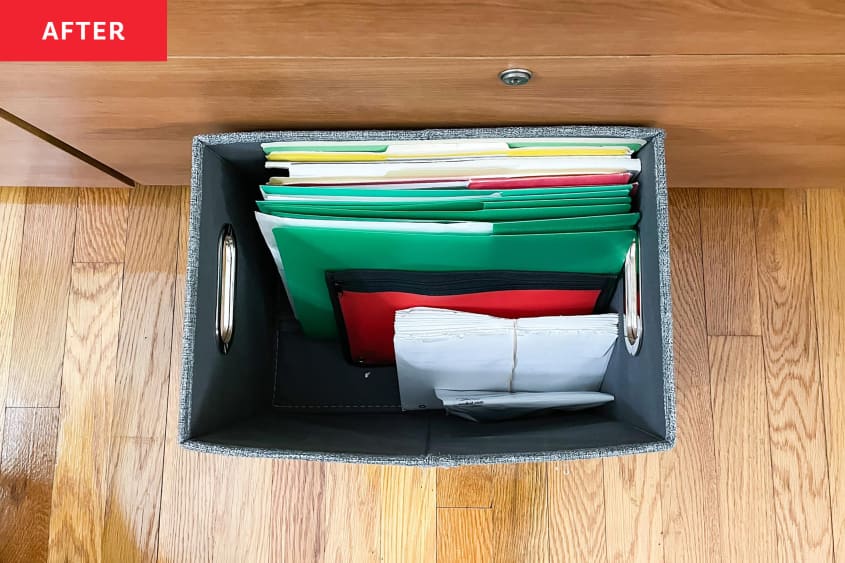 New file box with organized papers inside