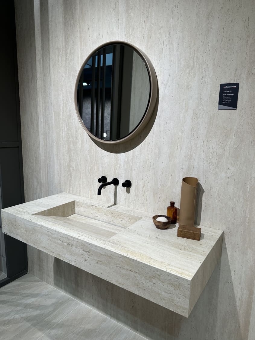 Atlas Concorde's Travertine ceramic tile fabricated into a sink at Cersaie 2022