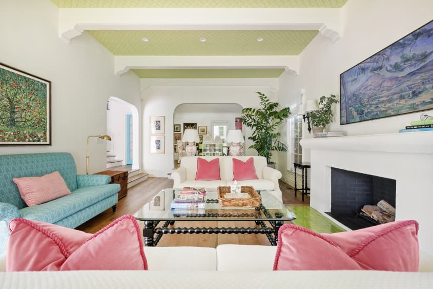 Living room with bright pastel accents