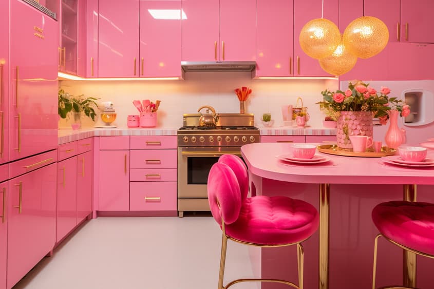 Pink on sale barbie kitchen