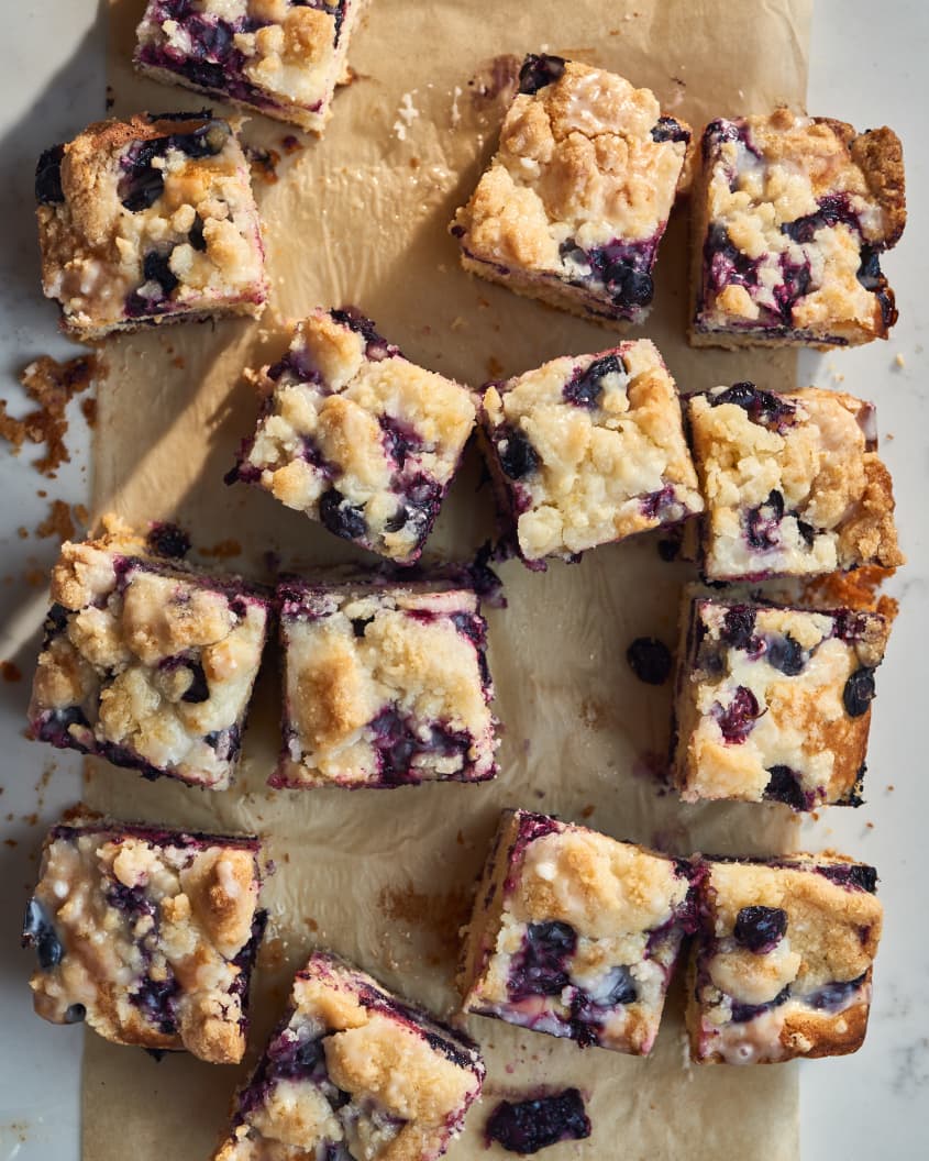 blueberry buckle sliced on parchment sling