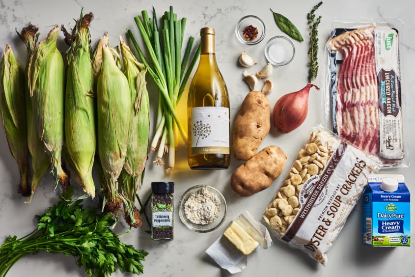 ingredients to corn chowder on table
