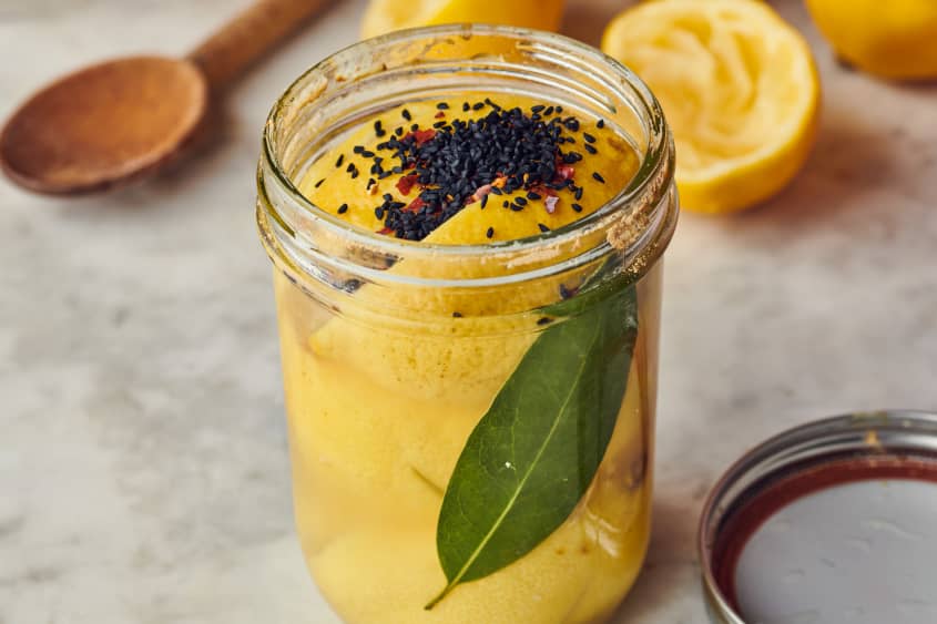 preserved lemons in a mason jar with spices