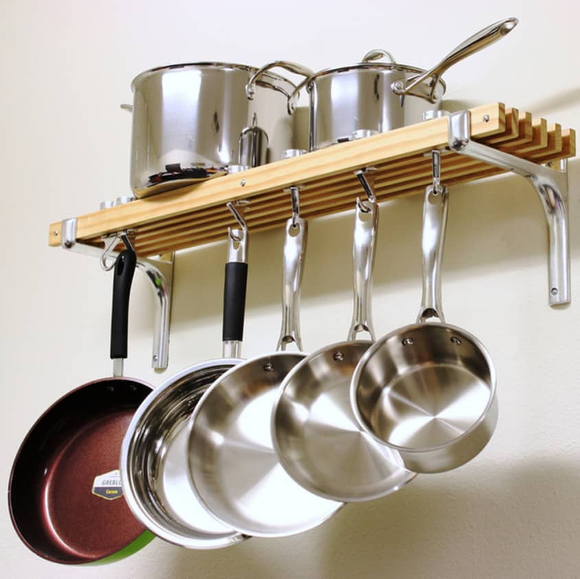 Kitchen Tek 430 Stainless Steel Wall Mounted Pot Rack - with Shelf