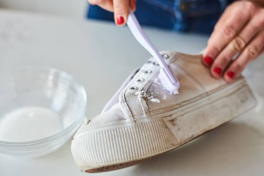 How to clean yellow clearance stains on white shoes