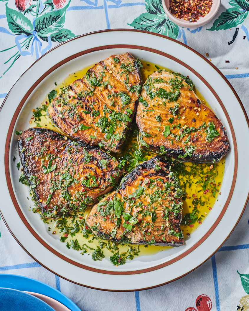 Grilled Swordfish with LemonHerb Sauce The Kitchn