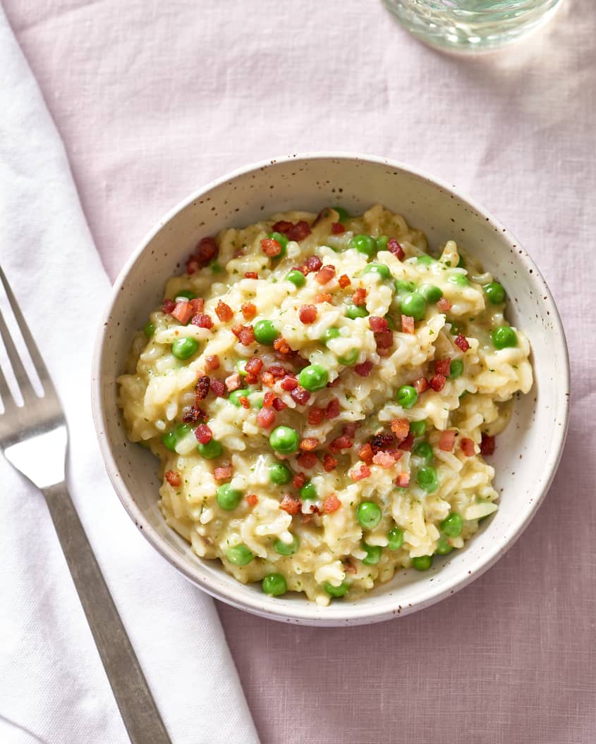 Oven-Baked Risotto Recipe (With Peas, Pesto & Pancetta) | The Kitchn