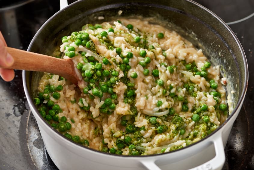 Oven-Baked Risotto Recipe (With Peas, Pesto & Pancetta) | The Kitchn