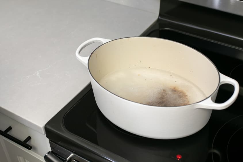How To Clean Burnt Stains Off Enameled Dutch Oven The Kitchn