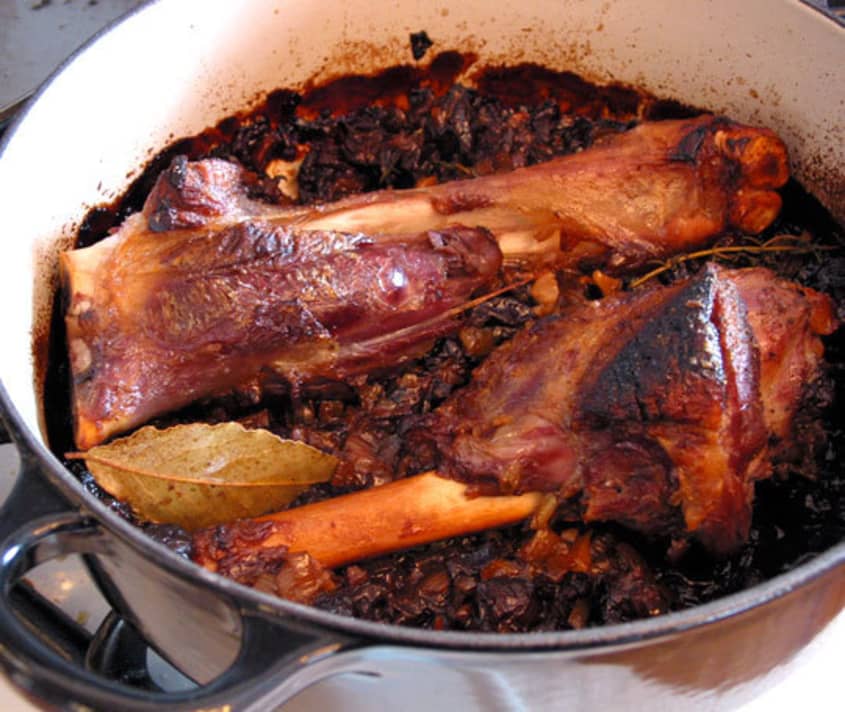 Recipe Braised Goat Shanks with Prune, Shallot, and Brandy Reduction