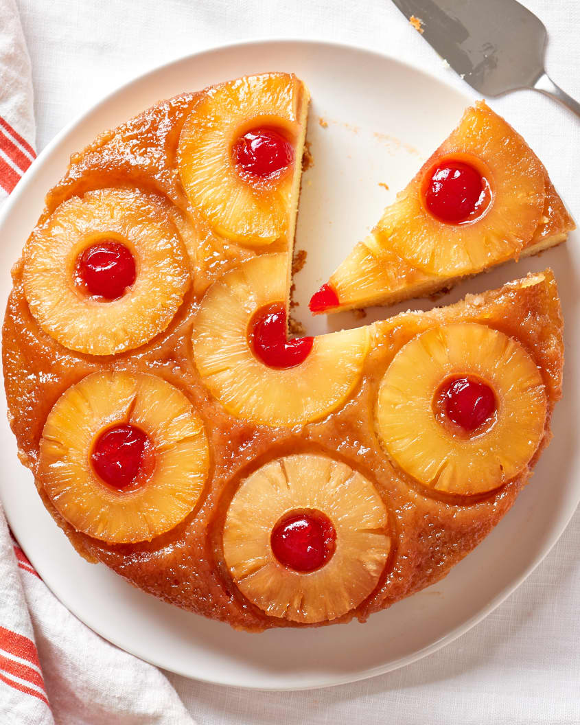 Pineapple Upside-down Cake Recipe (with Maraschino Cherries) 