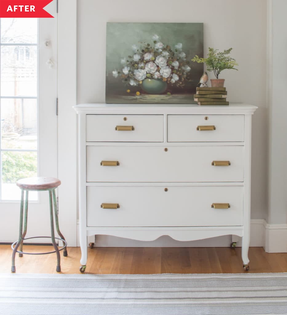 After: White dresser with brass pulls