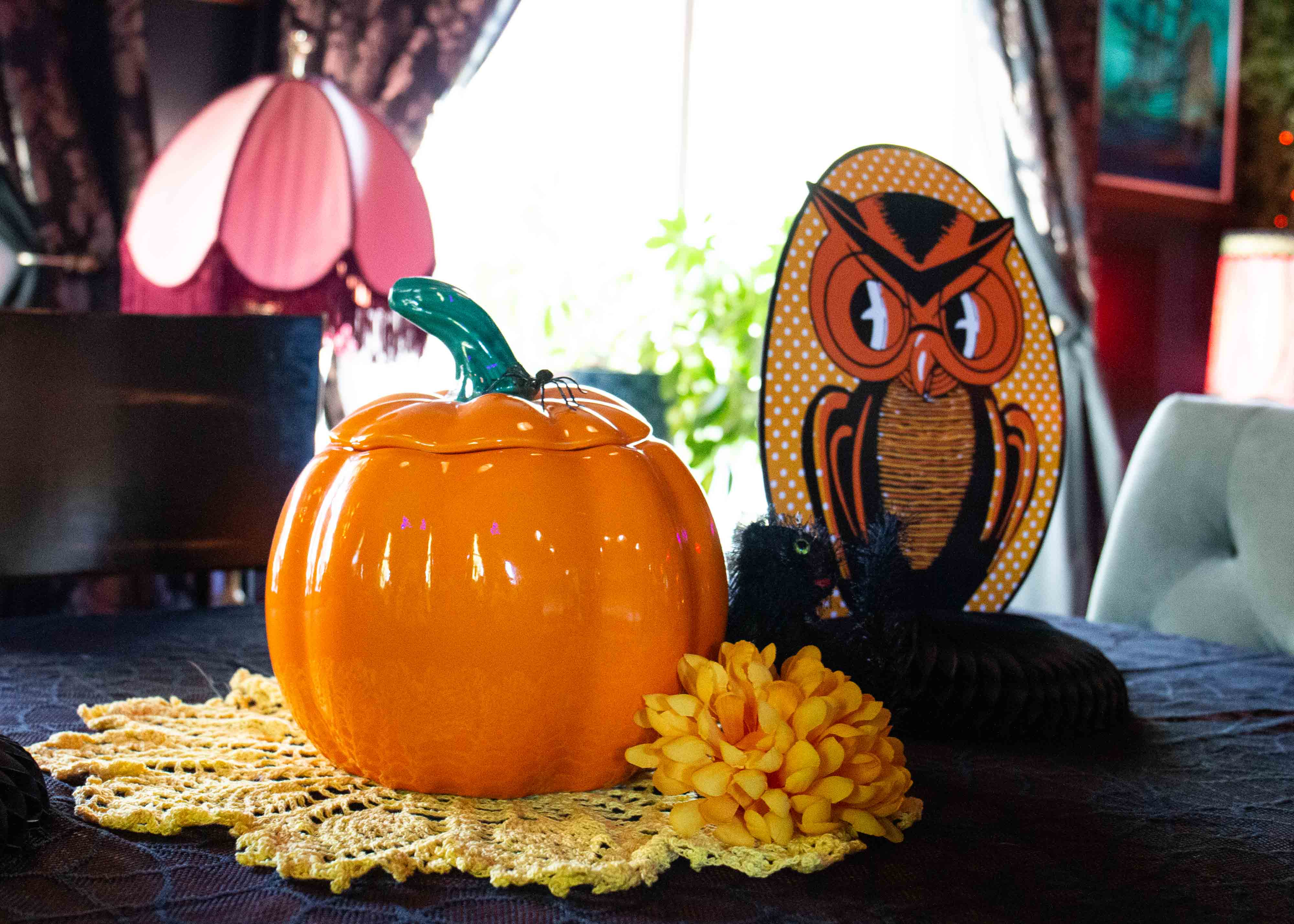 Halloween Party Tree Pumpkin Owl Cat Area Rugs Soft Living Room Round Floor Mat