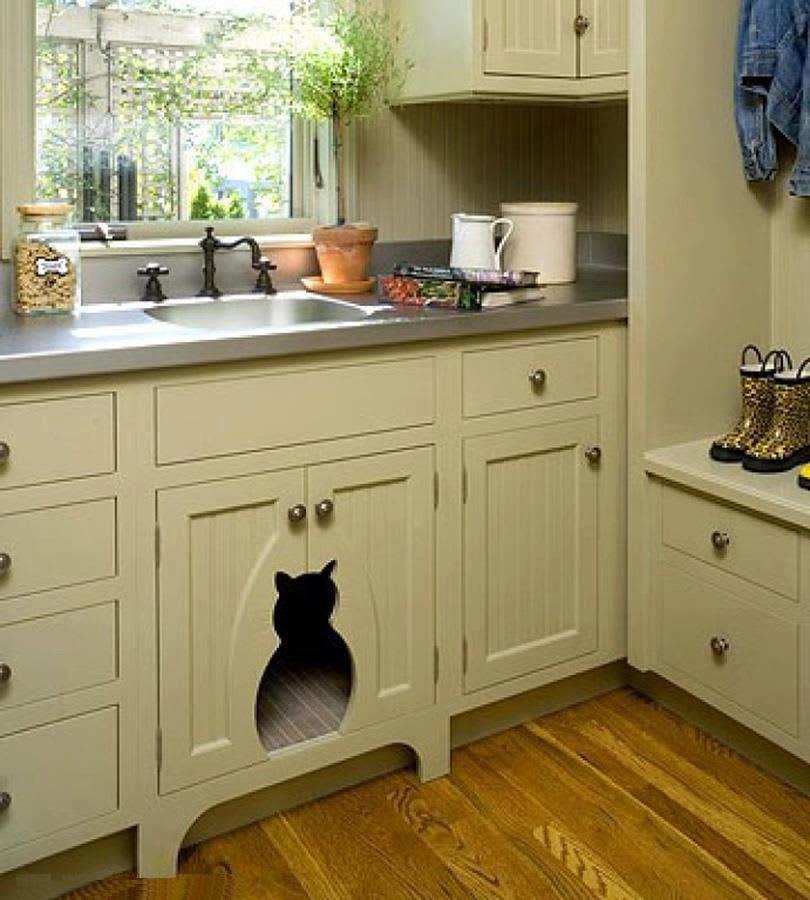 dog bed built into cabinet
