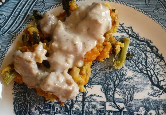 Sweet Potato & Cornbread Hash with Veggie Sausage Gravy | Kitchn